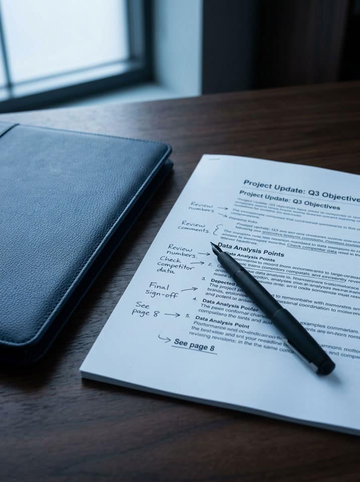 Strategische Unterlagen mit handschriftlichen Anmerkungen – Executive Search USA für Private Equity